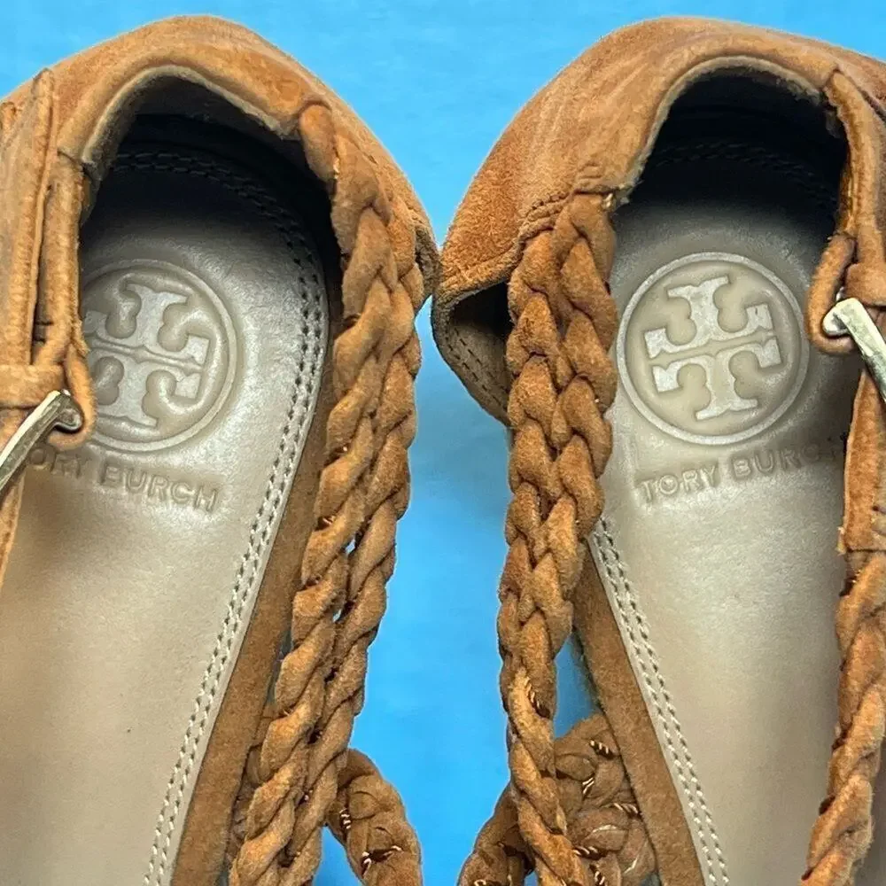 Tory Burch Bailey Braided Ankle SOHO Lux Suede Espadrille Wedge Sandals Womens 9